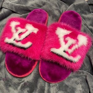 real mink LV fur slides